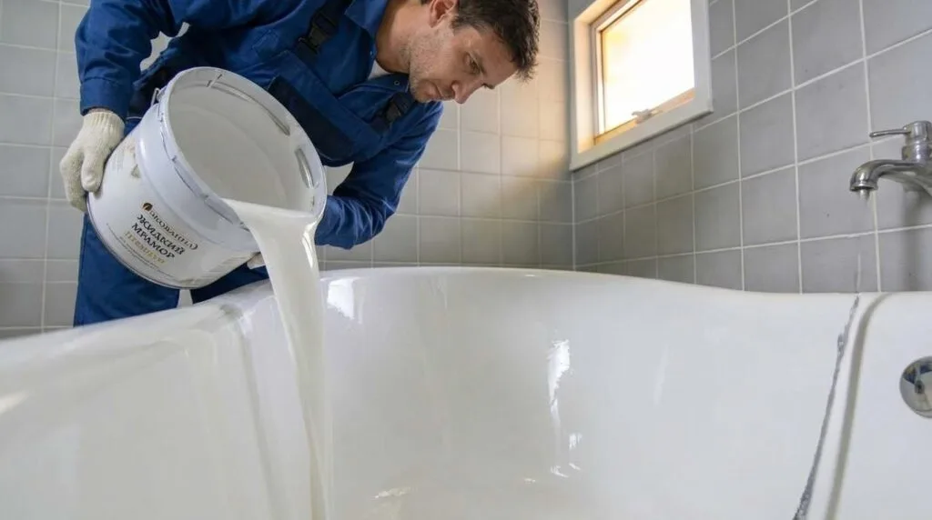 процеес заливки ванны акрилом