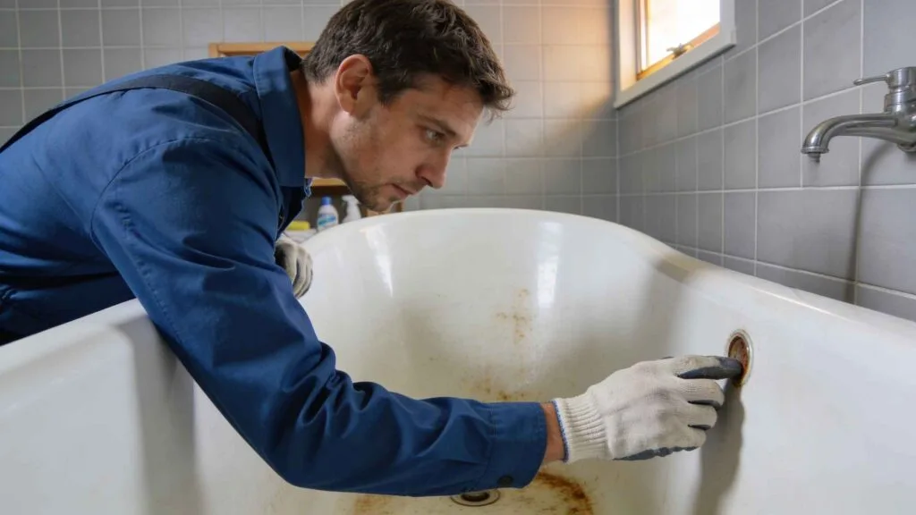 мастнр осматривает ванну